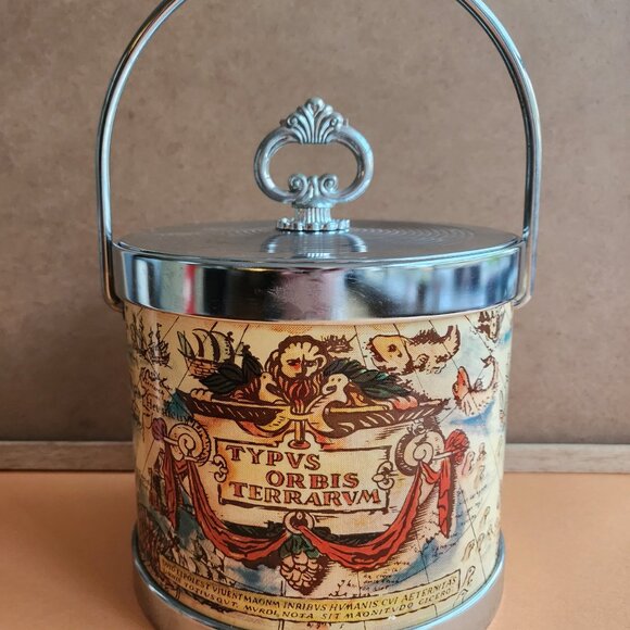 Vintage 'Ortelius 1570 World Map' MCM Style Ice Bucket - Picture 4 of 4